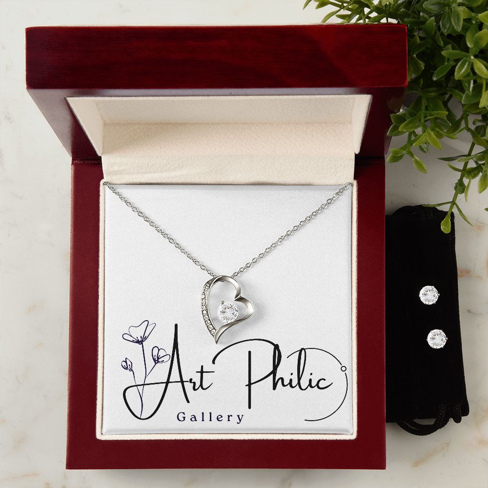 Forever Love Necklace + Clear CZ Earrings